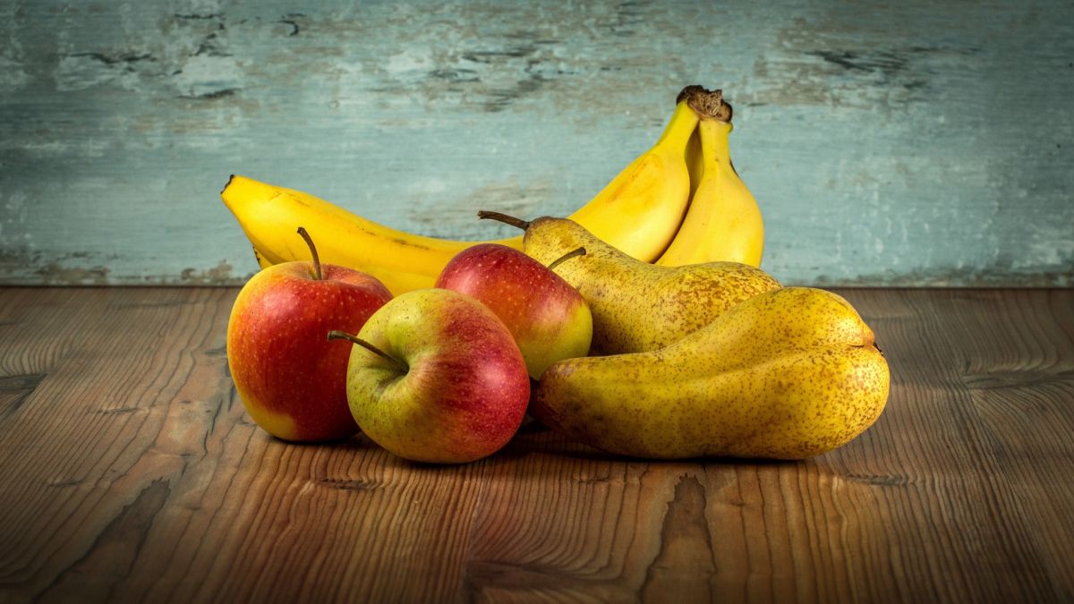 Frisches Obst, Banane, Apfel, Birne; pixabay